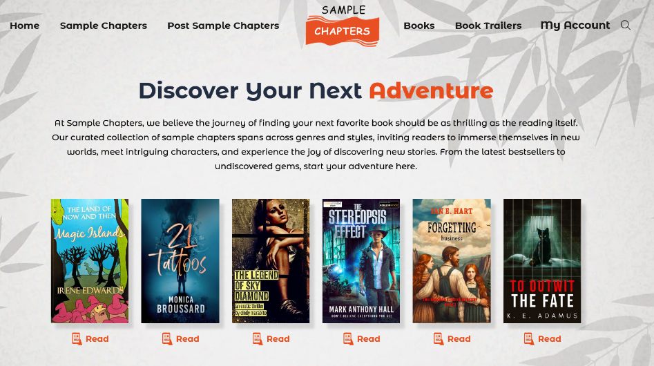 Screenshot of the SampleChaps homepage, a top Indian book promotion website, showcasing a collection of sample chapters from various books and genres.