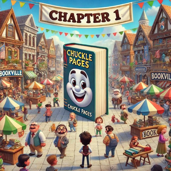 an animated humor book, stands proudly as the center of attention at the annual Book Fest. Surrounding him are colorful banners and book-themed stalls, each brimming with lively activity.